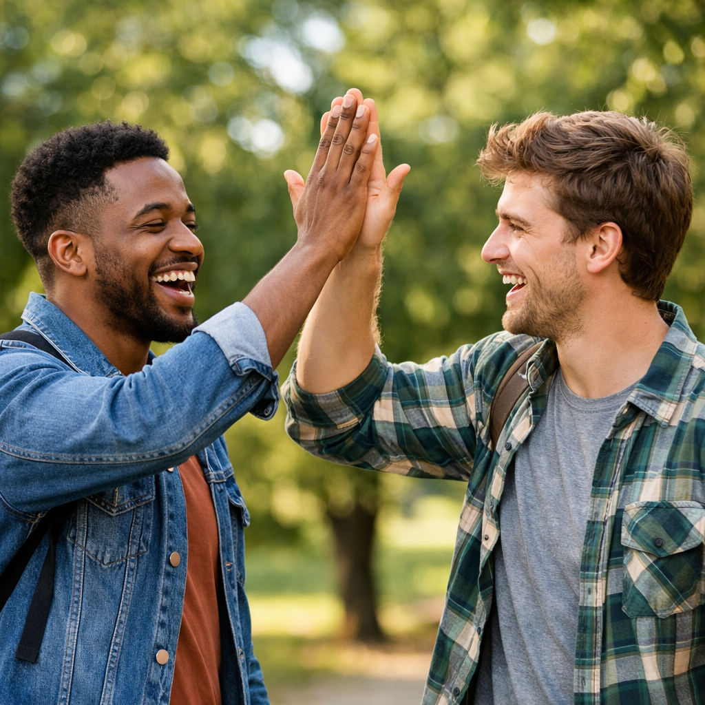 Two Friends High Fiving-1